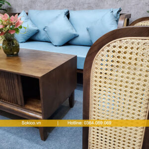 Mẫu bàn ghế cafe gỗ lưới giả mây
