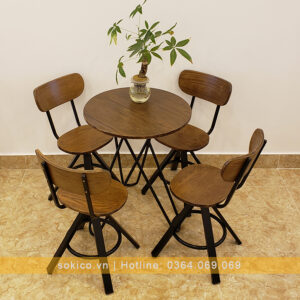 Bàn Ghế Bar Cafe BGC91 Bàn Ghế Cafe Gỗ Khung Sắt Chất Lượng