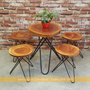 Mẫu Bàn Ghế Quán Cafe BGC62 Bàn Cafe Chân Sắt Mặt Gỗ