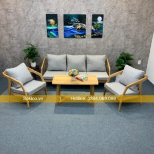 Bộ bàn ghế gỗ cafe xám đẹp sang trọng